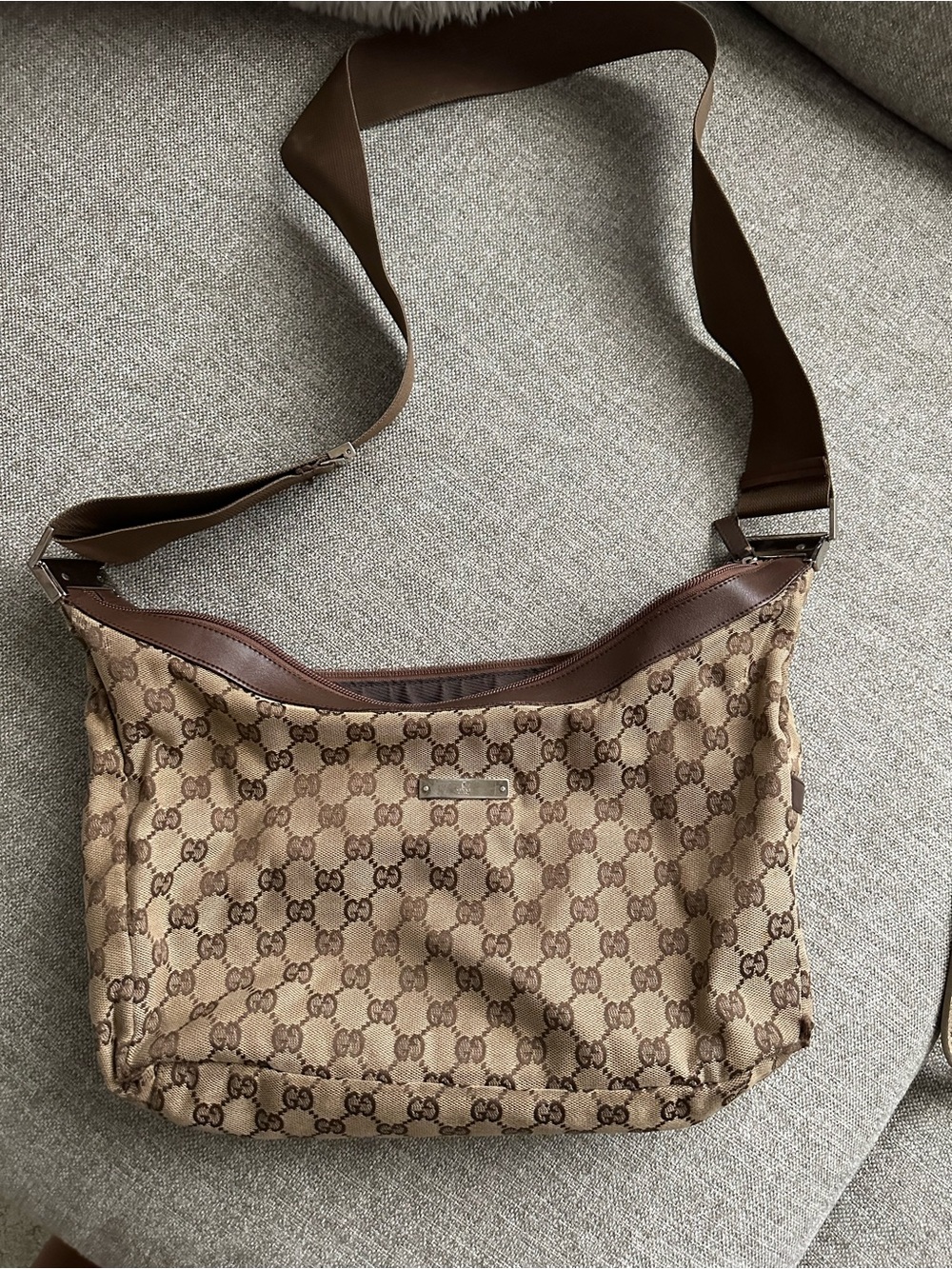 Gucci Beige/Brown GG Canvas Crossbody Bag